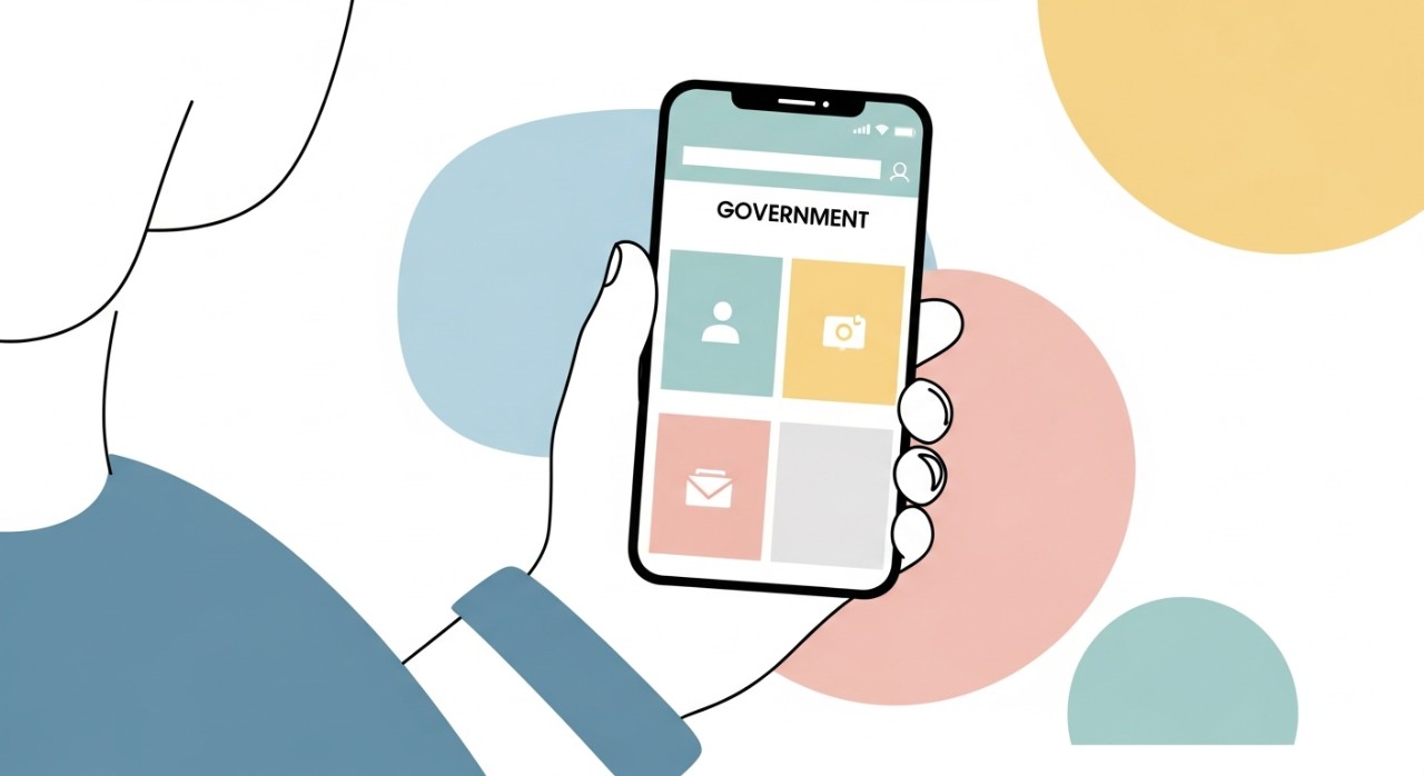 Seorang individu sedang menggunakan telefon pintar untuk menyemak portal bantuan kerajaan.