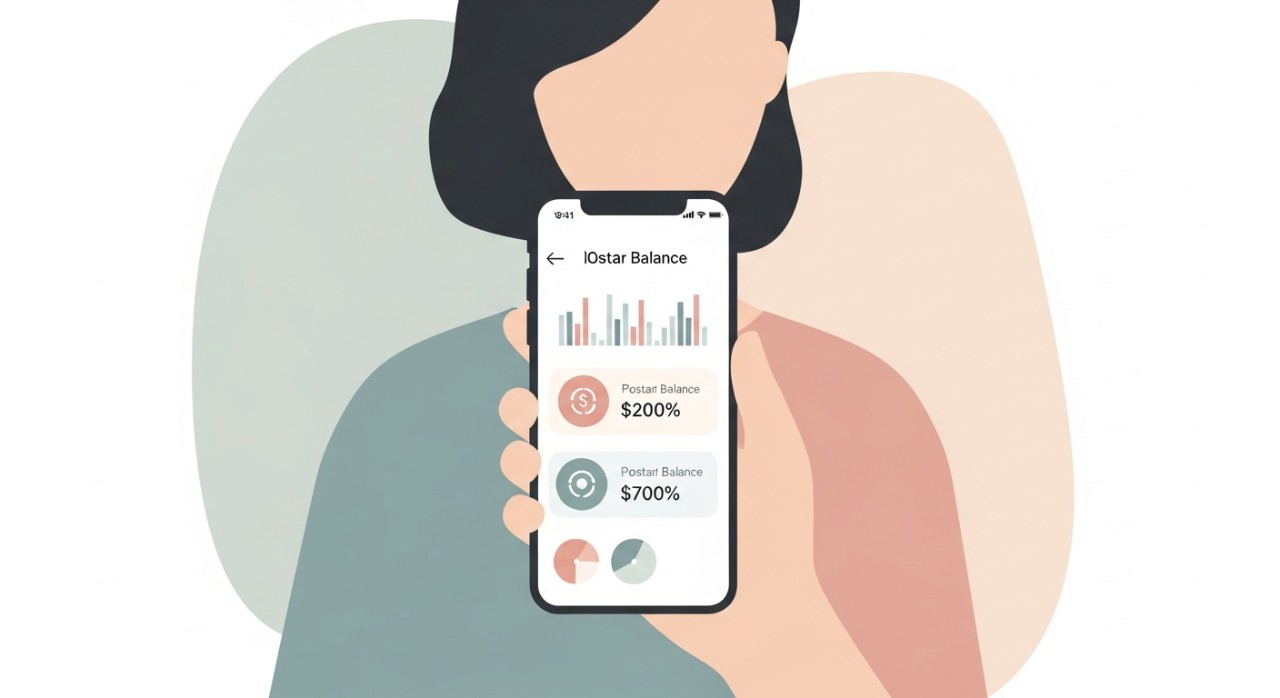 Seorang individu sedang melihat baki akaun pada skrin telefon pintar.