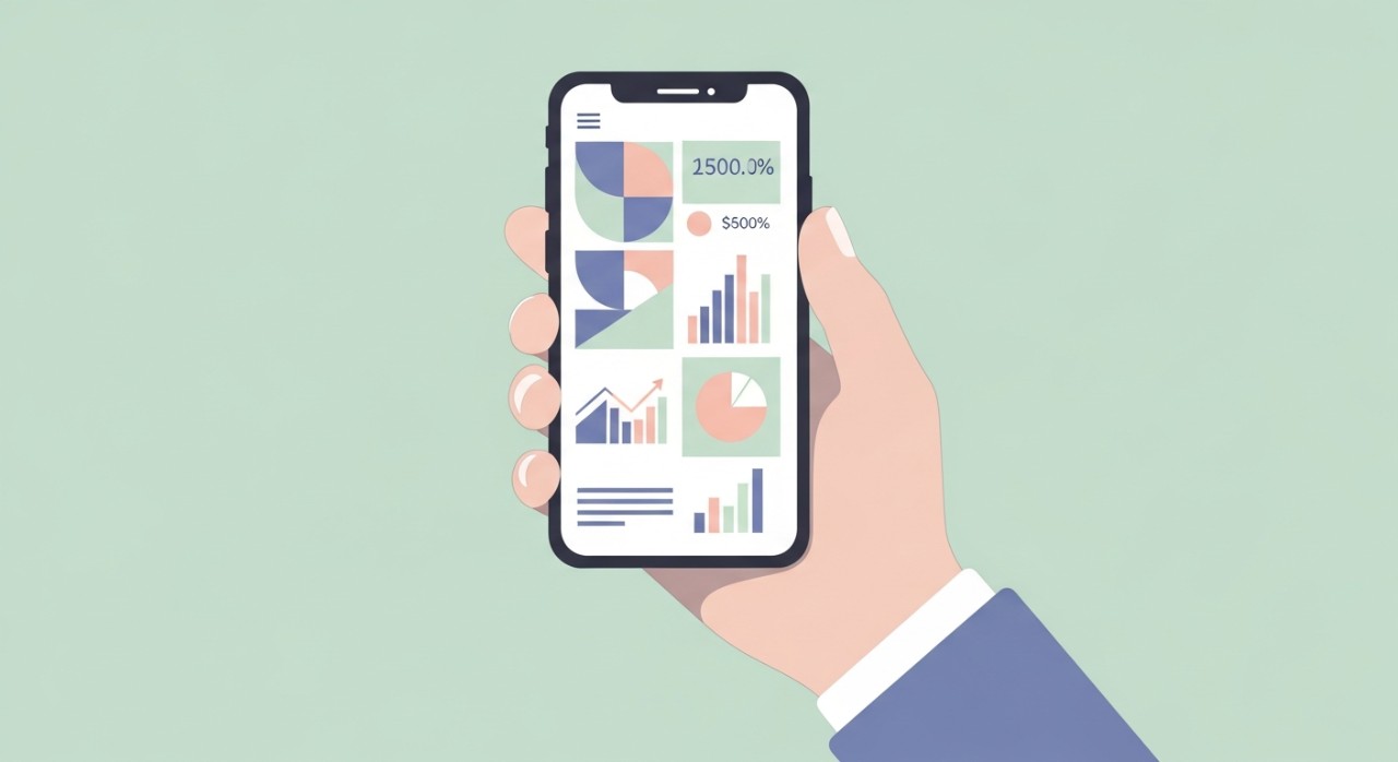 Seseorang sedang memegang telefon pintar yang memaparkan maklumat baki akaun di skrin.