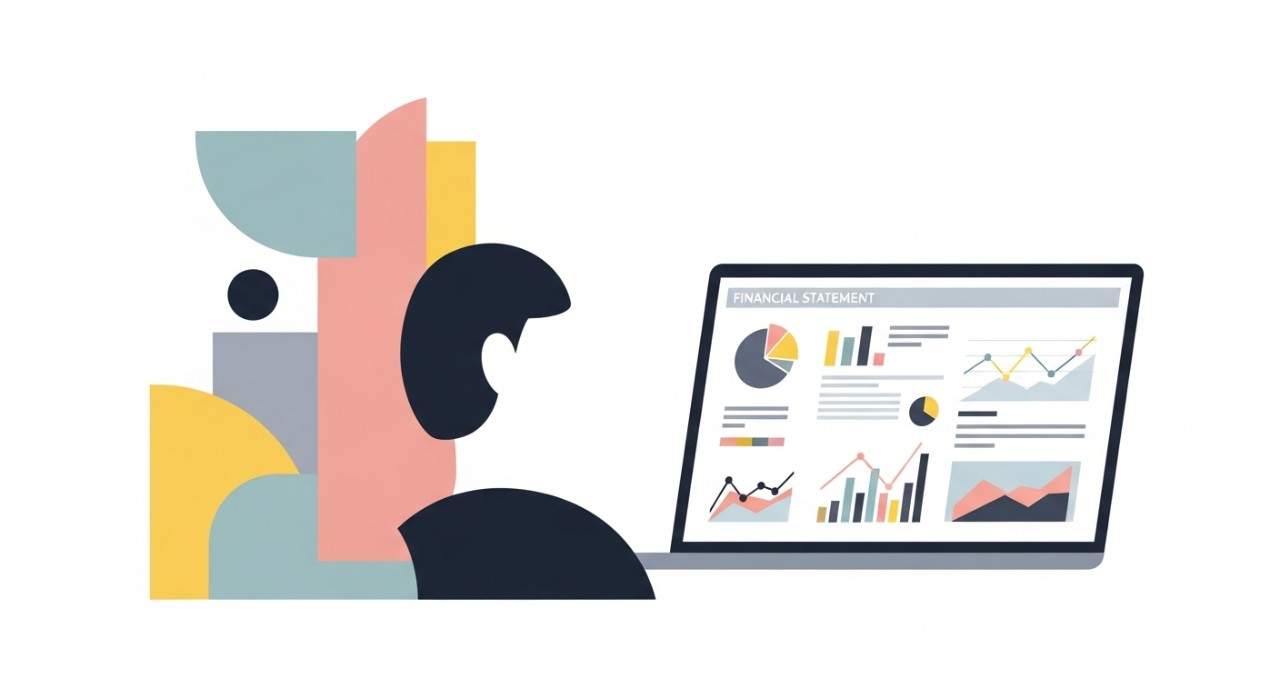 Seorang individu sedang melihat paparan penyata pembiayaan pada skrin komputer riba