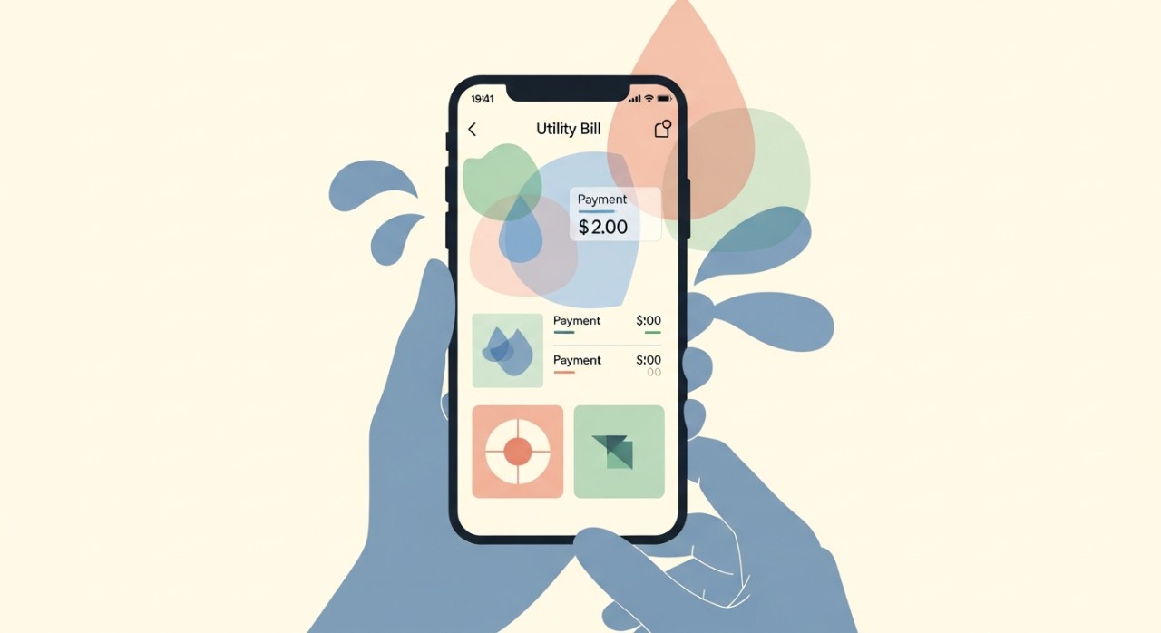 Seorang individu sedang melihat aplikasi semak bil air pada skrin telefon pintar.