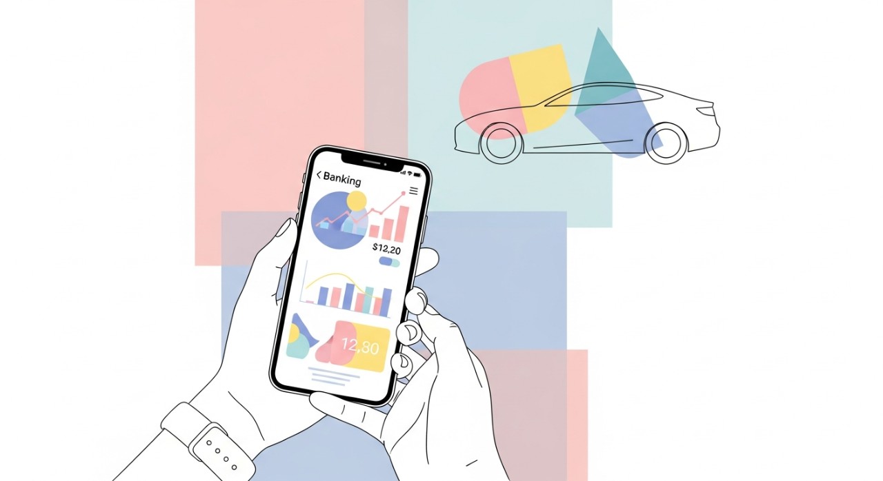 Seorang individu sedang menyemak status permohonan pembiayaan kenderaan melalui aplikasi telefon pintar