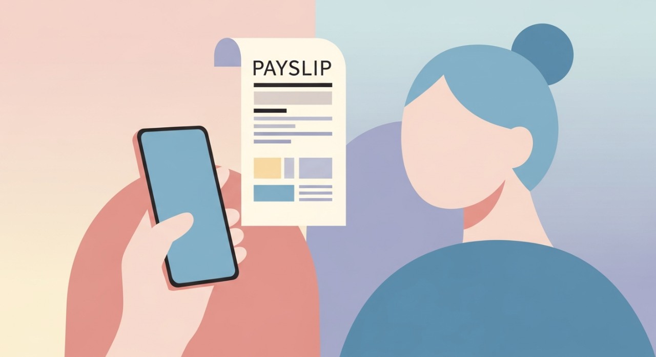 Seseorang sedang meneliti butiran pendapatan pada skrin telefon pintar