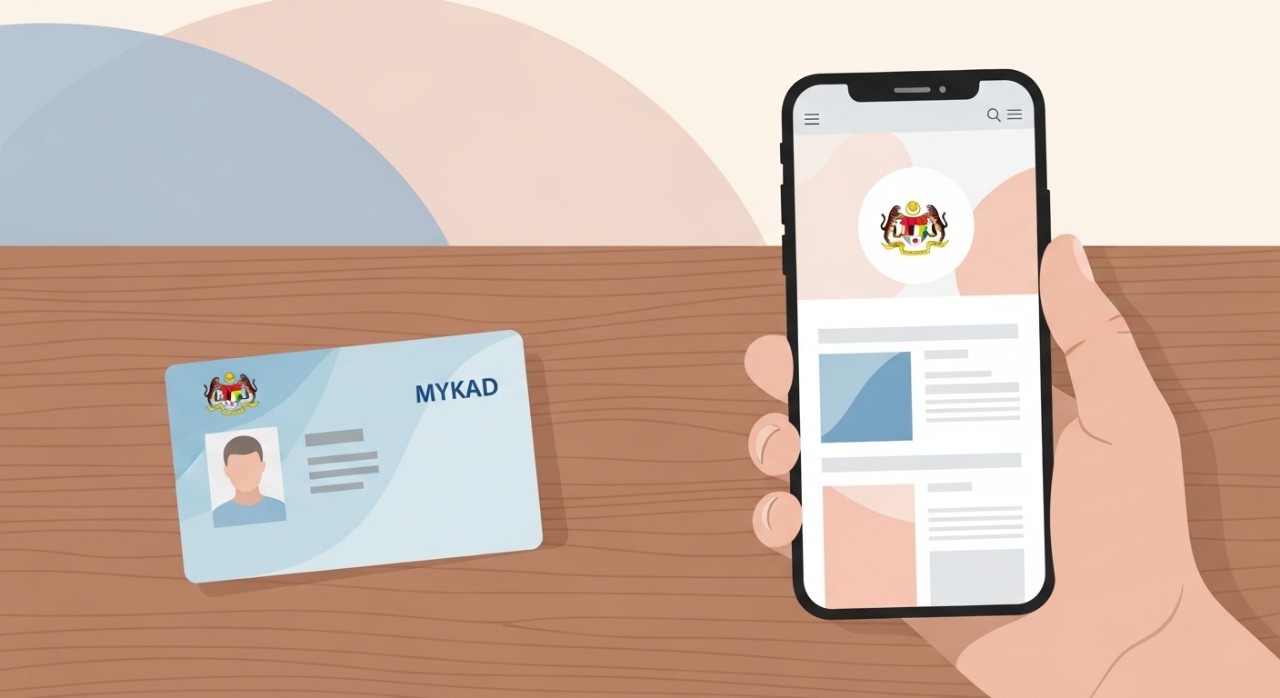 Seseorang sedang memegang telefon pintar untuk menyemak status kelayakan bantuan MyKasih secara dalam talian