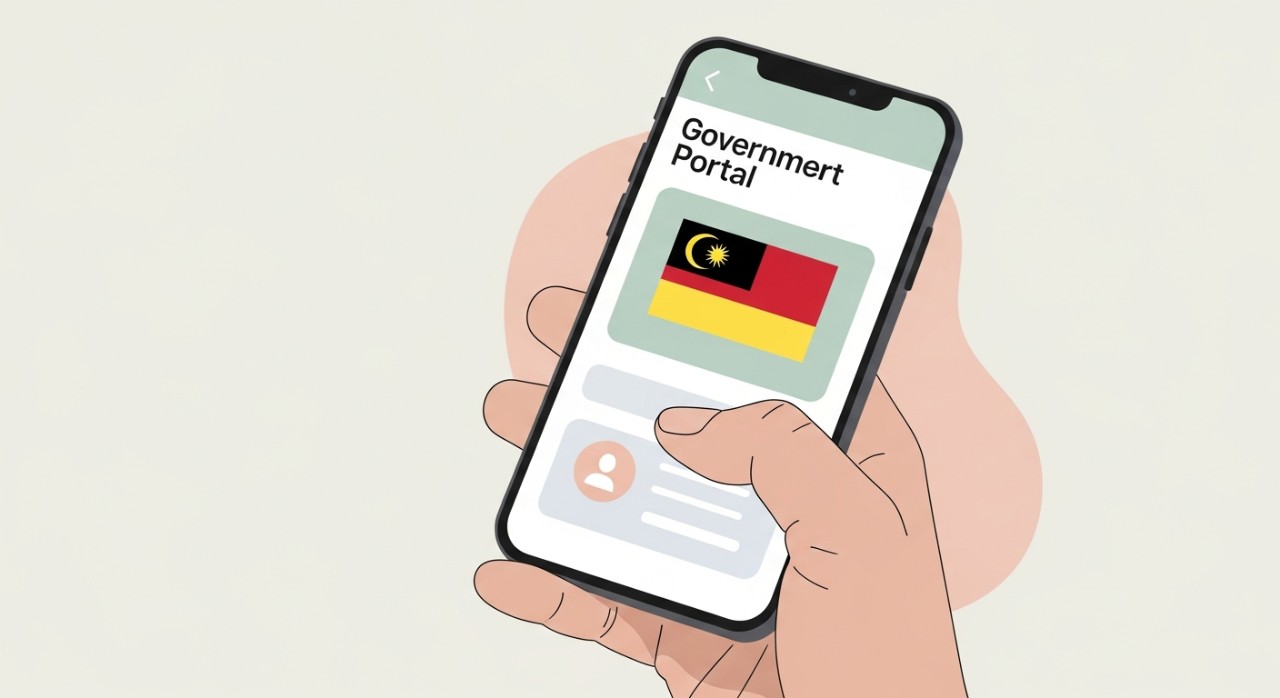 Seseorang sedang menyemak status bantuan SKAS Sarawak pada skrin telefon pintar.