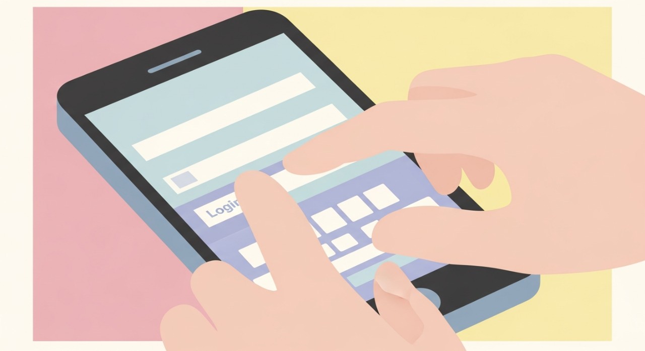Seorang individu sedang menaip maklumat log masuk pada skrin telefon pintar