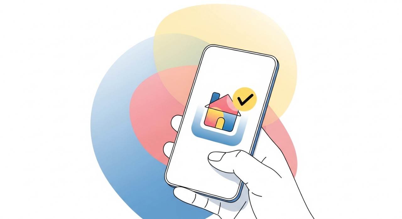 Seorang individu sedang menggunakan telefon pintar untuk menyemak status permohonan bantuan sewa rumah secara atas talian.