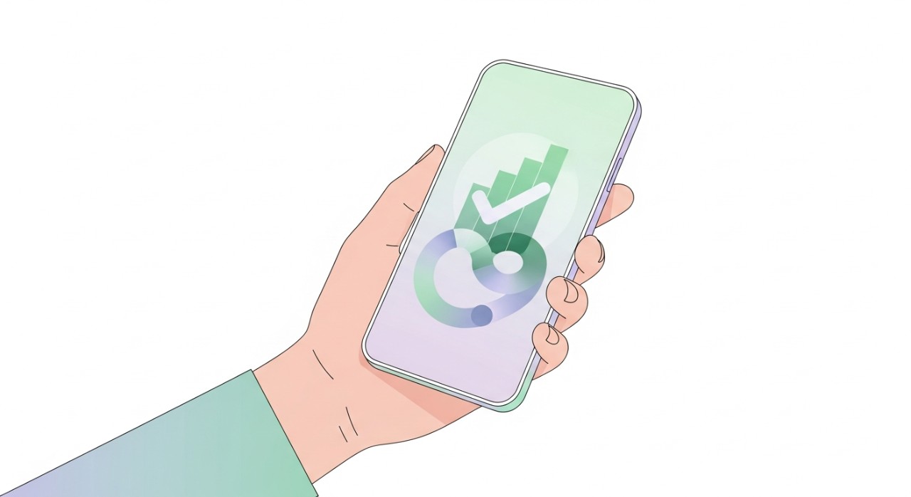 Seorang individu sedang melihat paparan skrin telefon yang menunjukkan status permohonan kewangan berjaya