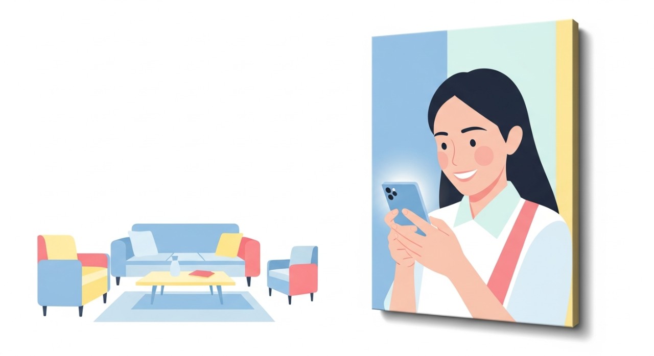 Seorang pelajar sedang melihat skrin telefon pintar dengan wajah gembira.