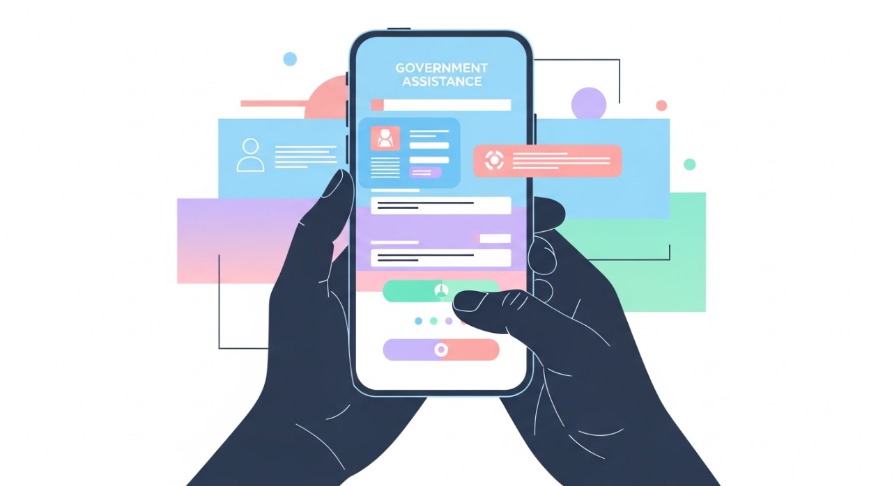 Seorang individu sedang meneliti maklumat bantuan banjir di skrin telefon pintar.