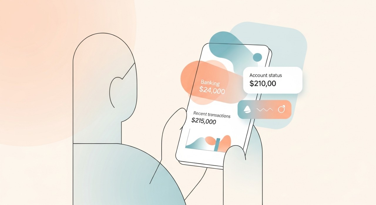 Seorang individu sedang melihat paparan aplikasi perbankan di telefon pintar untuk menyemak status akaun.