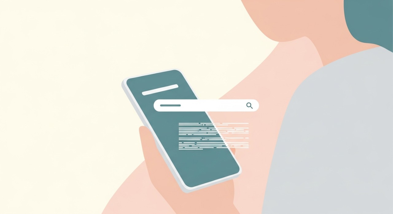 Seorang individu sedang meneliti maklumat pada paparan skrin telefon pintar