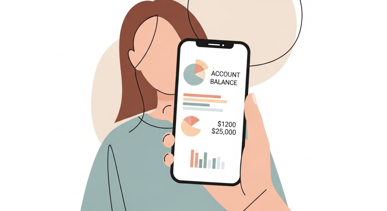 Seorang individu sedang melihat paparan baki bantuan kewangan pada skrin telefon pintar.