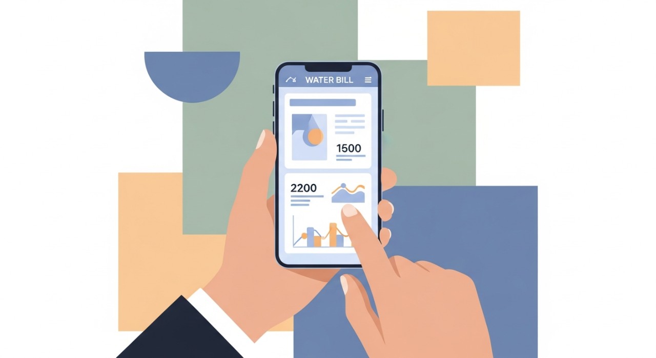 Seseorang sedang menggunakan telefon pintar untuk menyemak jumlah bil air melalui portal dalam talian.