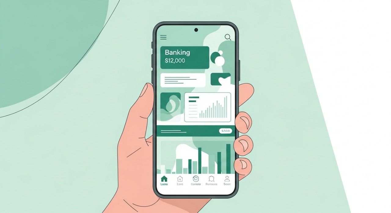 Seseorang sedang melihat baki simpanan pada aplikasi telefon pintar.