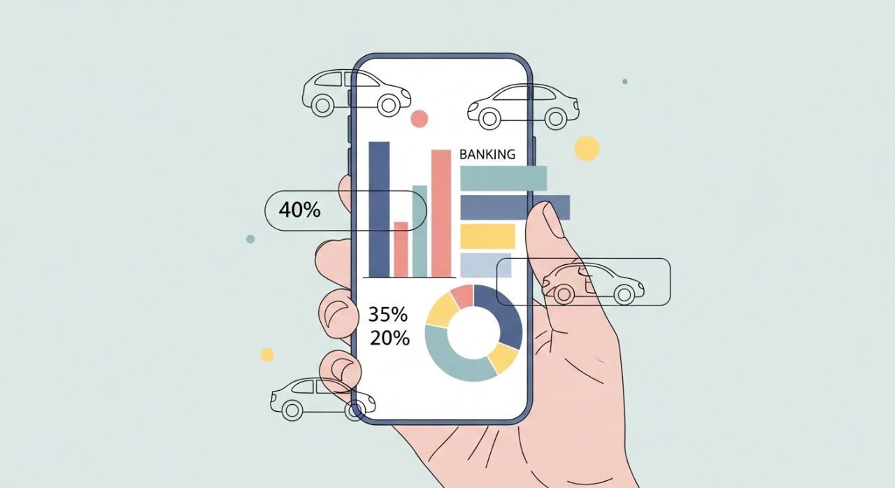 Seorang individu sedang menyemak jumlah baki pinjaman kenderaan melalui aplikasi di telefon pintar.