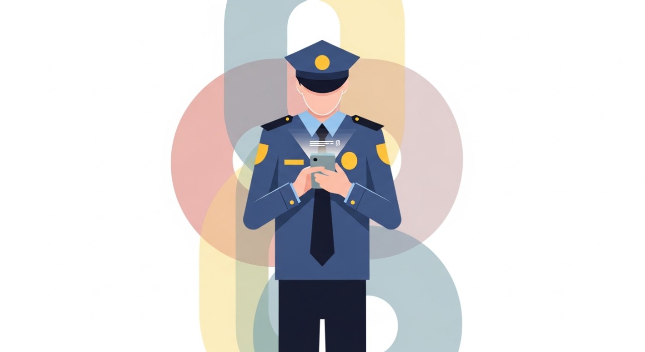 Seorang anggota polis sedang menyemak baki pinjaman melalui aplikasi di telefon pintar