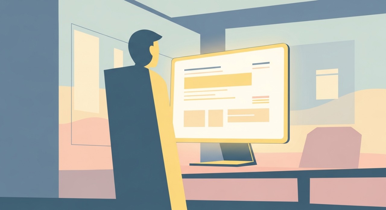 Seorang individu sedang meneliti baki pembiayaan perumahan melalui paparan skrin komputer di pejabat.