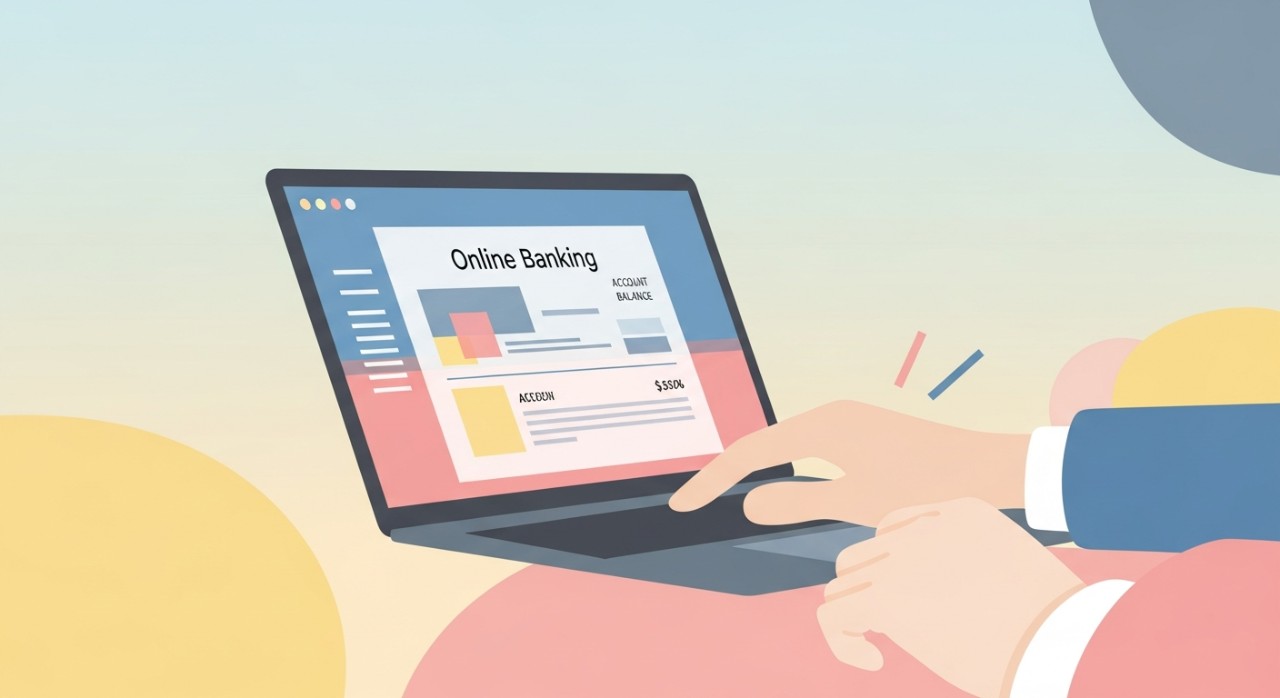 Seorang individu sedang meneliti maklumat akaun pembiayaan pada skrin komputer riba.