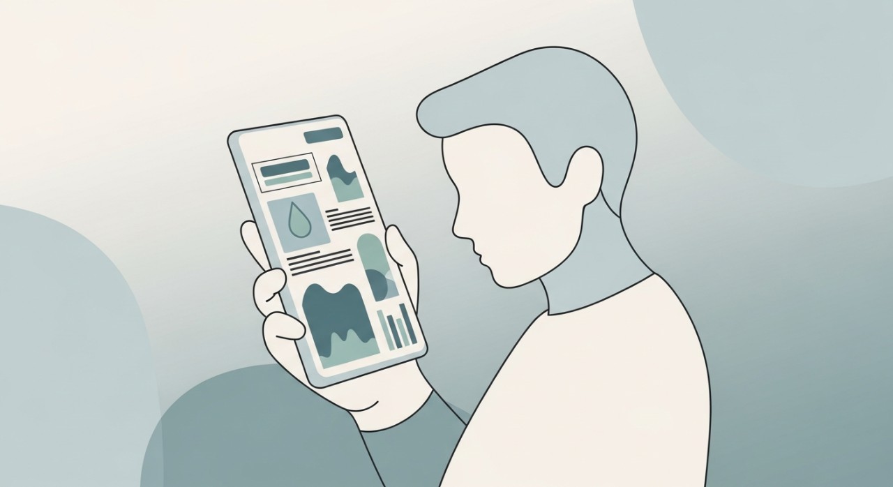 Seorang individu sedang melihat paparan bil air digital pada skrin telefon pintar.