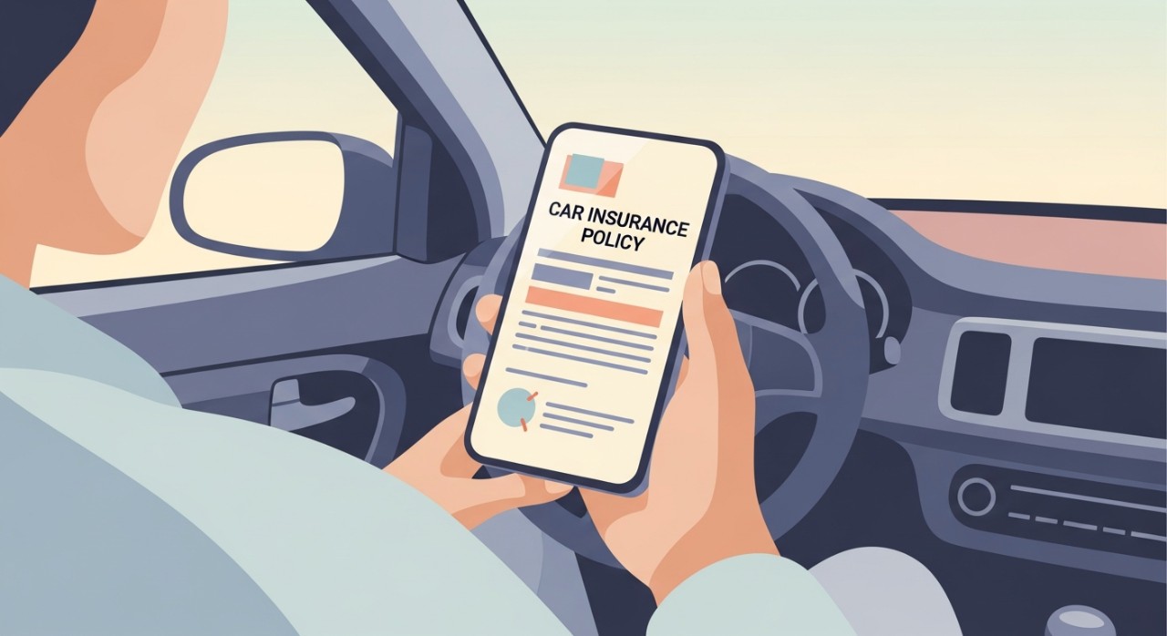 Seorang individu sedang menyemak butiran polisi insurans kereta Zurich melalui paparan di skrin telefon pintar.