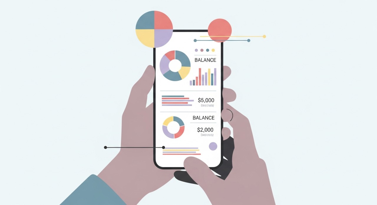 Seseorang sedang menekan skrin telefon pintar untuk melihat maklumat kelayakan pembiayaan.